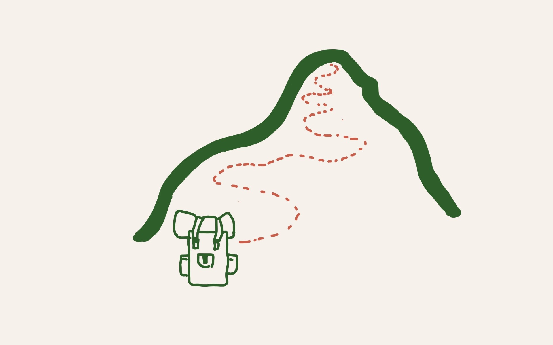 Symbolbild: Rucksack mit Wanderweg, der zum Gipfel führt